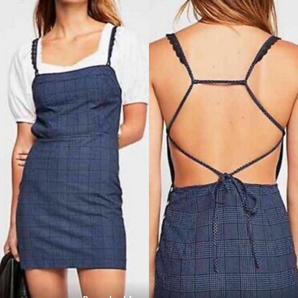 Free People Dresses & Skirts - Free People Blue Plaid Pinafore Dress size Large